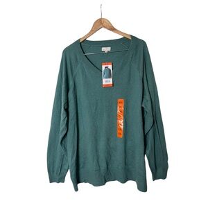 NWT Lucky Brand Women's Long Sleeves V-Neck Sweater Green Sea Pine XXL